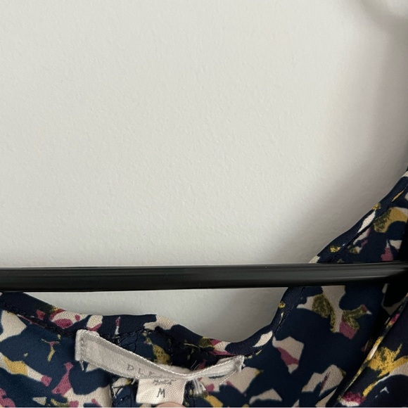 Pleione Navy Blue, Gold, Purple Abstract Print Short Sleeve Scoop Neck Blouse - Picture 5 of 5